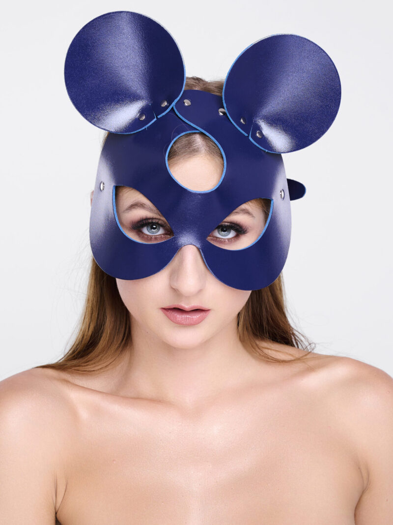 Leder Mausmaske - Indigo/Silber