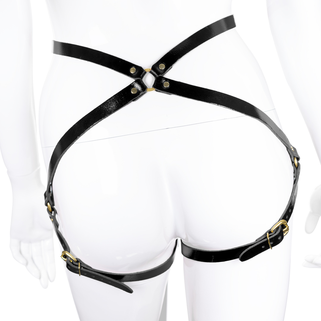 Lederharness schwarz/gold