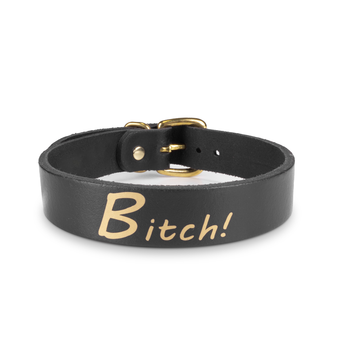Leder-Choker „Bitch“ schwarz/gold
