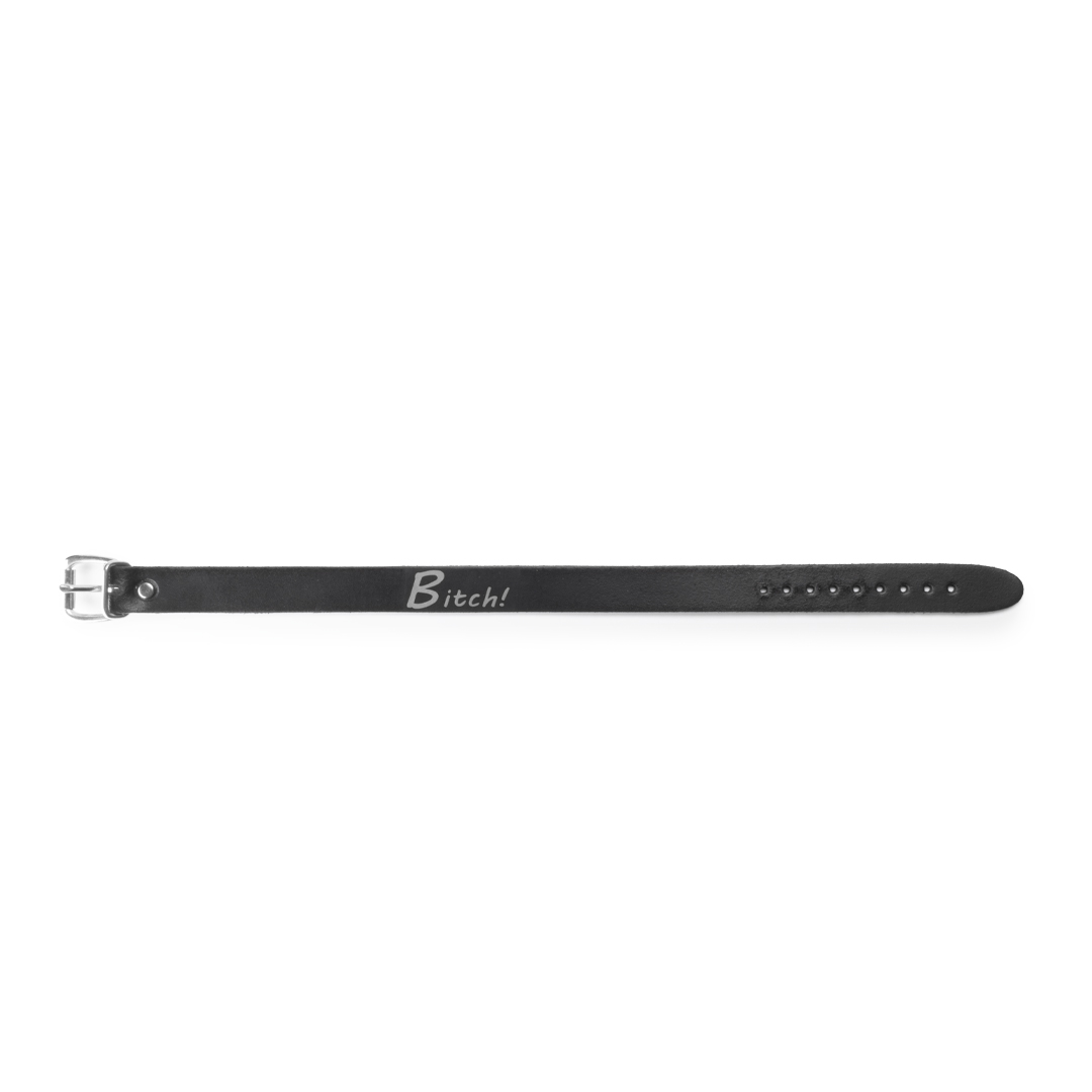 11801S-b2c_3 Leather choker 'bitch' black/silver