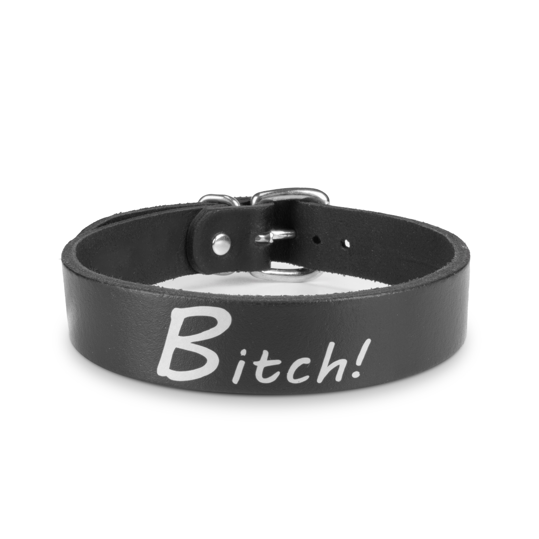 11801S-b2c_4 Leather choker 'bitch' black/silver