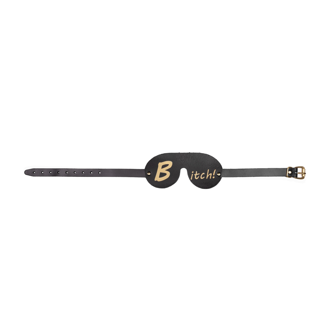 11901G-b2c_3 Leather blindfold 'bitch' black/gold
