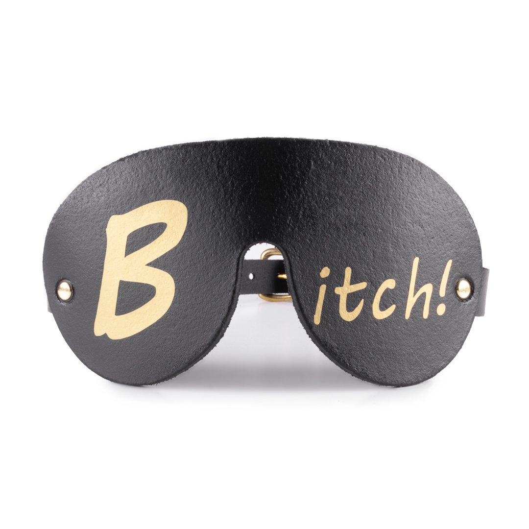 11901G-b2c_4 Leather blindfold 'bitch' black/gold