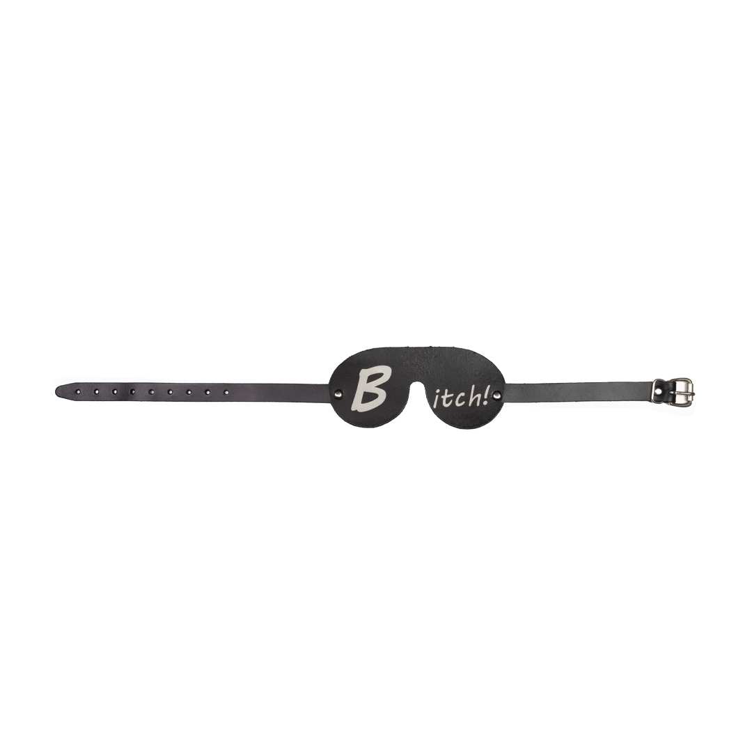 11901S-b2c_3 Leather blindfold 'bitch' black/silver