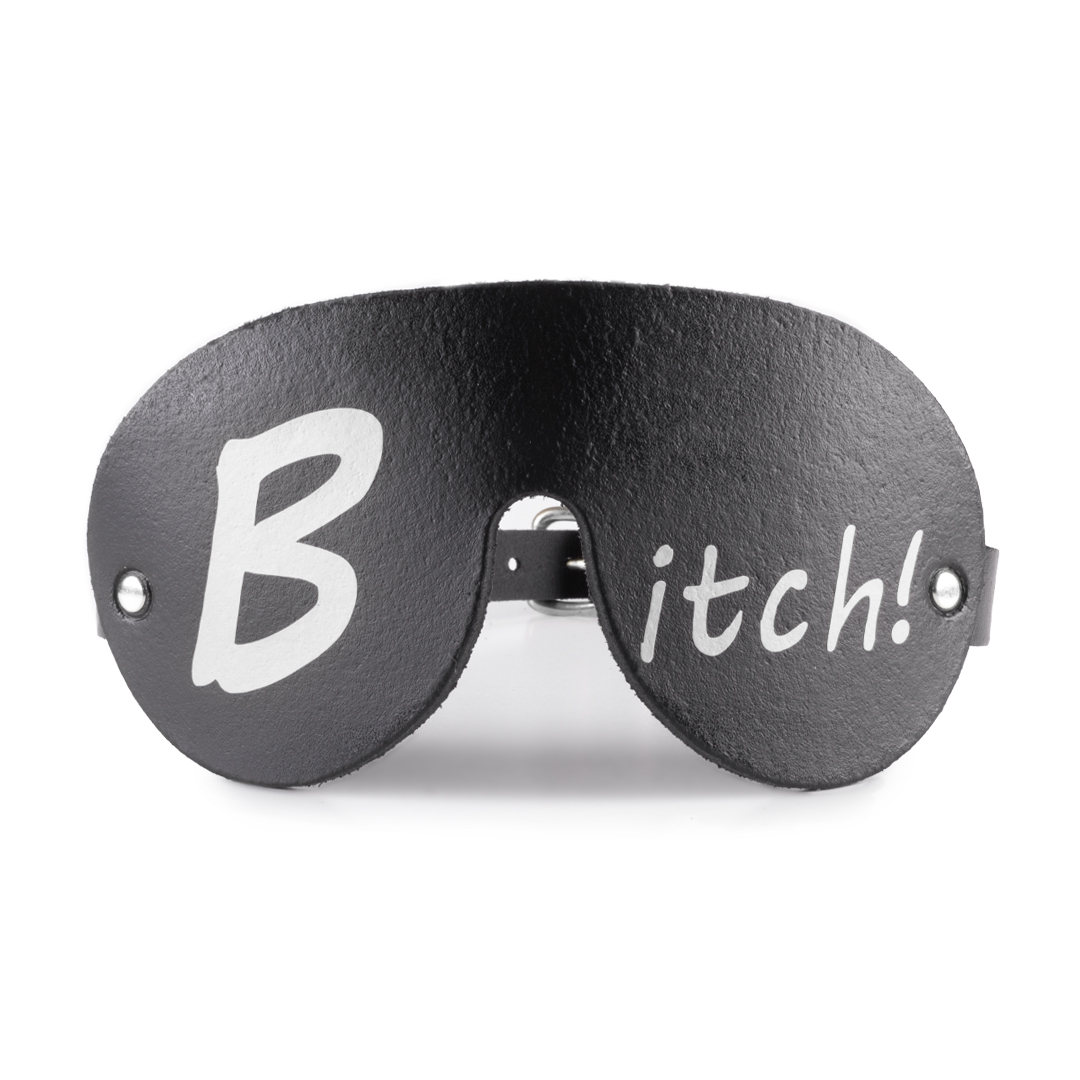 11901S-b2c_4 Leather blindfold 'bitch' black/silver