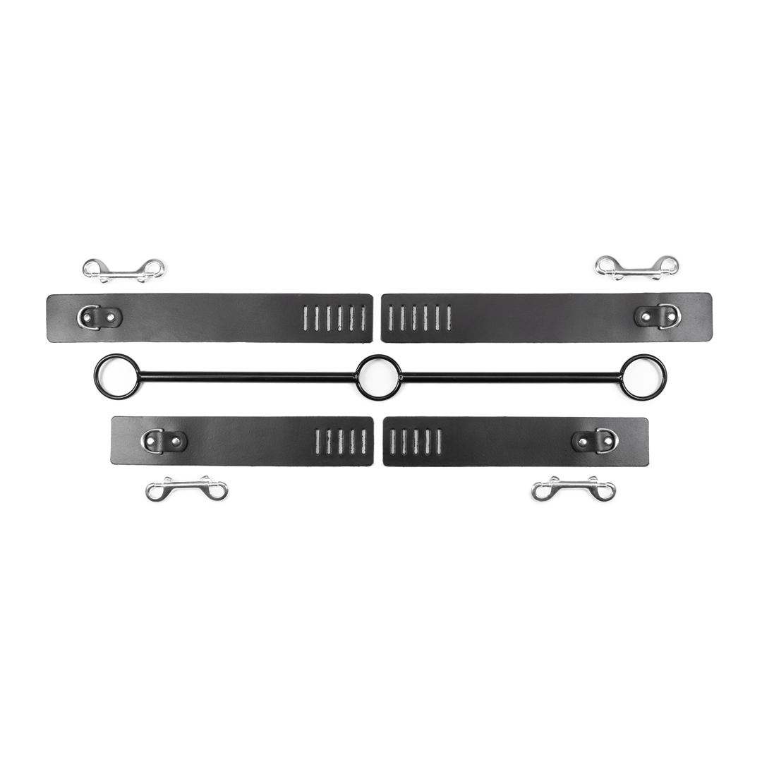 Spreizstange mit Leder-Fuß- und Handfesseln schwarz/silber