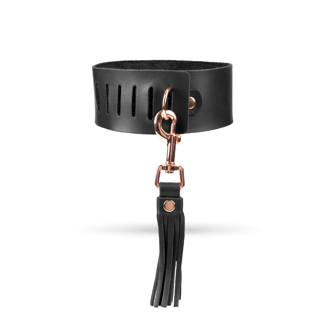 Lederhalsband mit Peitsche schwarz/roségold