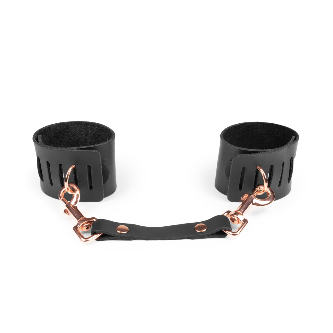Leather handcuffs black/rose gold