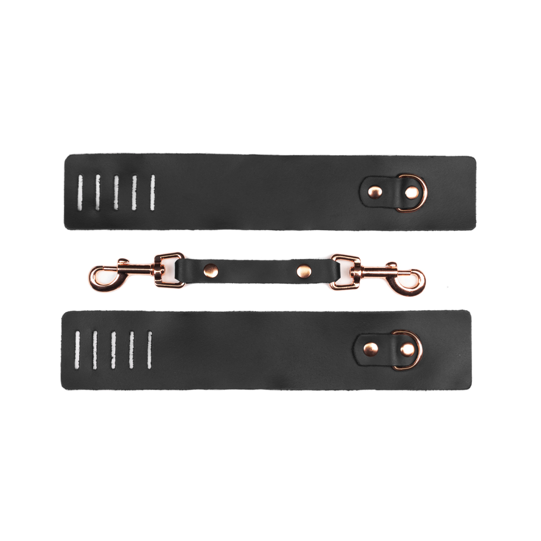 Leather handcuffs black/rose gold
