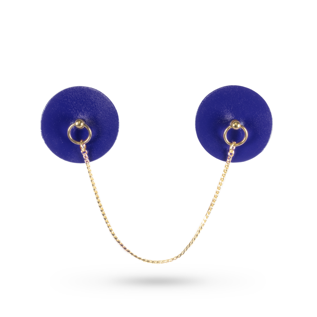 13003G-LXL-b2c Leather pasties with chain indigo/gold