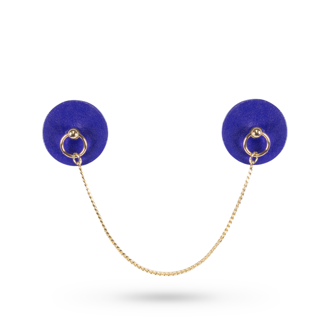 13003G-SM-b2c Leather pasties with chain indigo/gold
