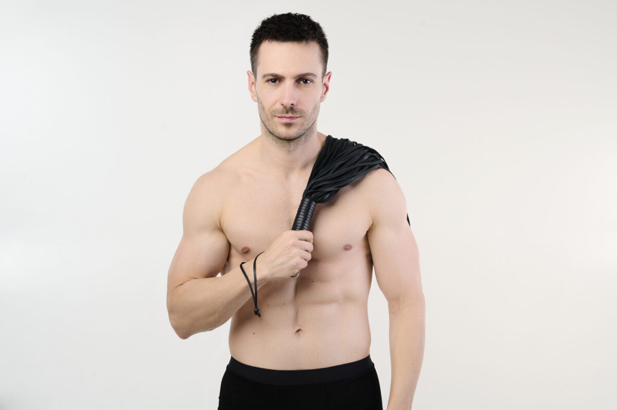 Black Leather Flogger with 72 Soft Straps