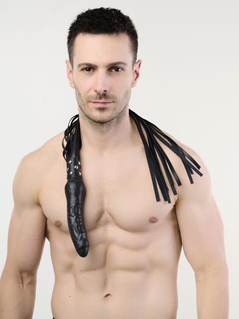 BDSM Leather Whip with Latex Penis Dildo