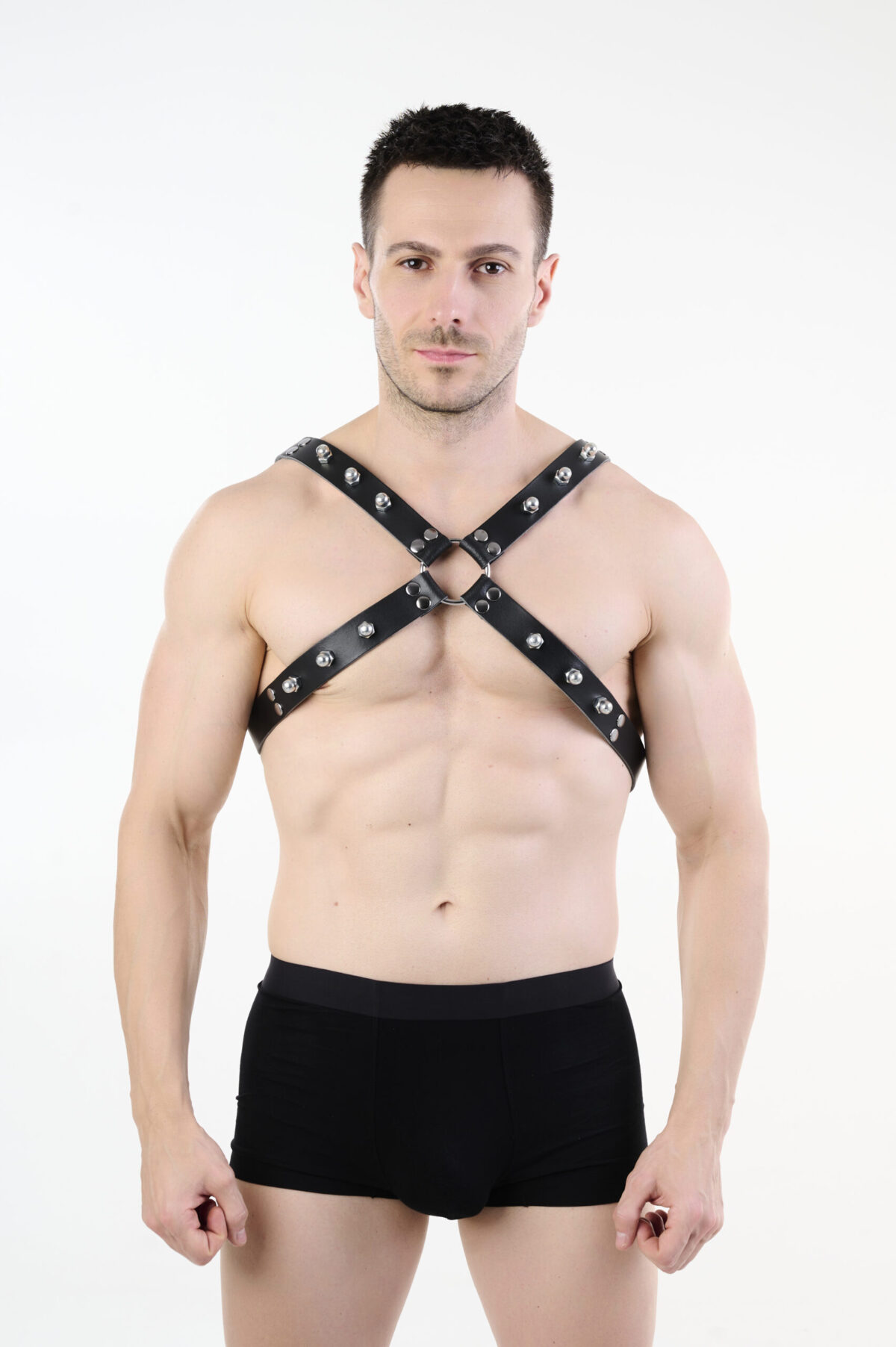 Men’s Leather Harness with Large Decorative Screws
