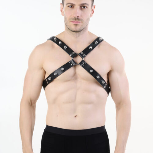 Men’s Leather Harness with Large Decorative Screws