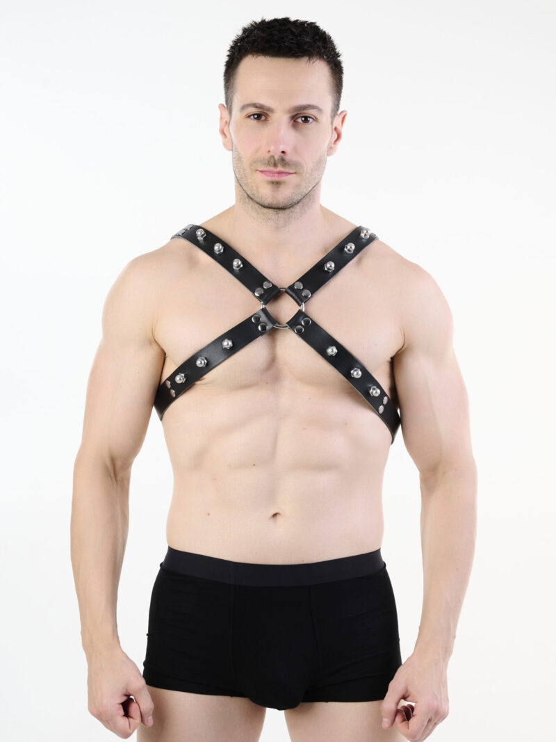 SG29detal_11531 Men’s Leather Harness with Large Decorative Screws